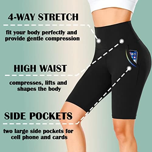 Байкерские шорти FULLSOFT 4 в опаковка за жени с джобове – 8 къси Панталони за Йога и джогинг с висока талия За контрол на корема