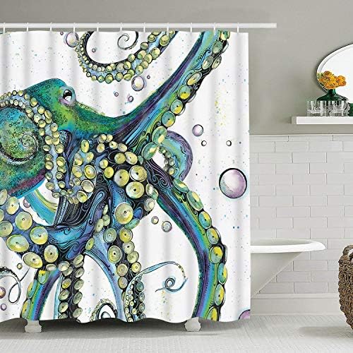 Баня душ завеси цветна Мода октопод завеси за душ здрава тъкан на завесата на баня водоустойчива баня завеса с 12 куки...