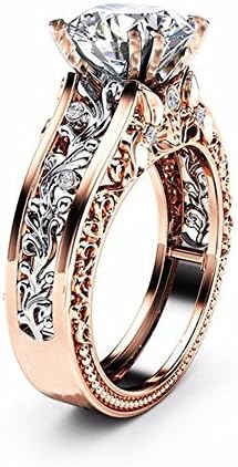 обещающие пръстен за приятелката си от сребро Модно Сватбена Пръстен с Роза и Цветен Модел, Златна Женски Венчален