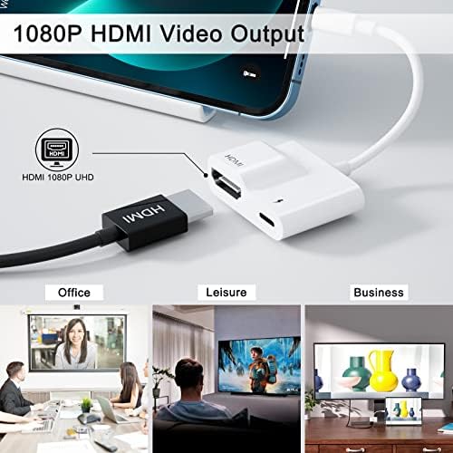 Адаптер Lightning-HDMI [Сертифициран от Apple Пфи, храната не се изисква], конвертор за синхронизация на аудио и видео с резолюция 1080P