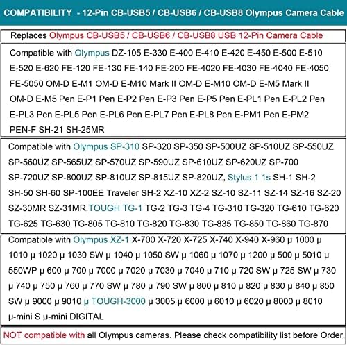 Кабел за зареждане на данни USB съвместим с Olympus Tough TG-830, TG-630, TG-860, TG-870, TG-810, TG-820, TG-835, TG-850, TG-860, TG-870
