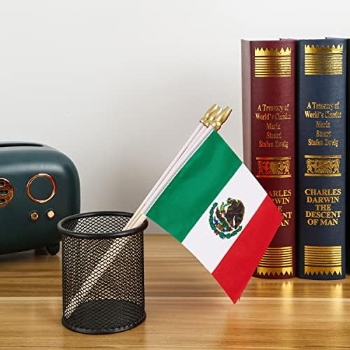 Знаме на Мексико Лебэй Мини Малки Мексикански Ръчни Знамена-Пръчки 4x6 Инча 12 Опаковки