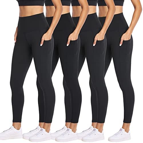 NexiEpoch 4 Опаковки Леггинсов за жени с джобове - Контрол на корема с висока талия за тренировки, Панталони за Джогинг, Йога, Размер