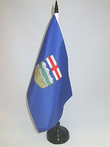 ФЛАГ AZ Тенис на Флаг на Алберта 5 x 8 - Канада - Тенис на флаг на Канадския региона Алберт 21 х 14 см - Черна Пластмасова пръчка и основа