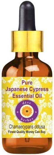 Deve Herbs Чисто Етерично масло японски кипарис (Chamaecyparis obtusa) със Стъклен капкомер, Дистиллированное пара, 50 мл (1,69 унция)