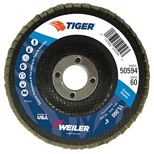 Изпращане на Weiler 50594 Тигър 5/8 , с диаметър 4 см, размер на 60, Цирконий, Фенольная основа, Абразивен диск с панти капак под ъгъл,