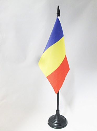 AZ FLAG Тенис на Флаг Румъния 4 x 6 - Румънски Тенис на Флаг 15 x 10 см - Черна Пластмасова Пръчка и Основата на