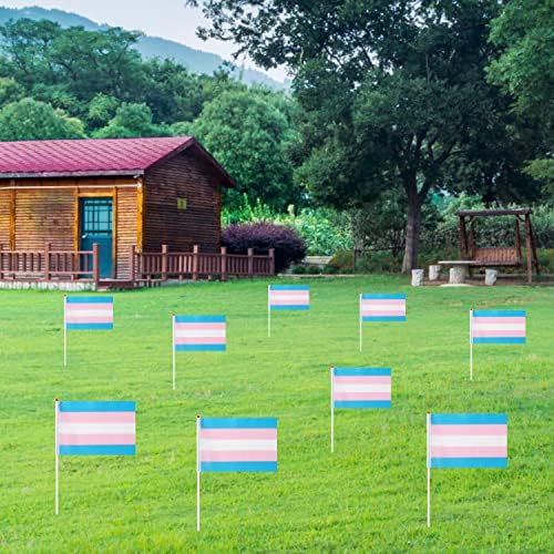 GentleGirl 12 Опаковки Трансгендерной Гордост Преливащи Знамена Трансджендър Малка Мини Ръчен Нож Флаг Гей ЛГБТ Фестивал Парти Паради