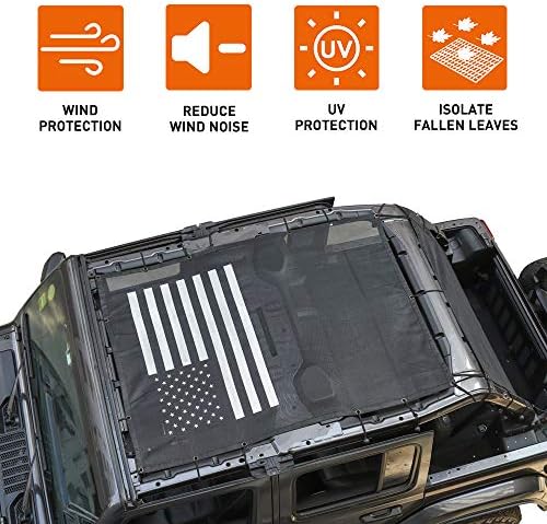 Сенника Savadicar с мрежесто козирка по цялата дължина за Jeep Wrangler JL JLU 2018-2023, козирка с флага на САЩ, осигурява защита от ултравиолетовите, здрав Полиестер, черен