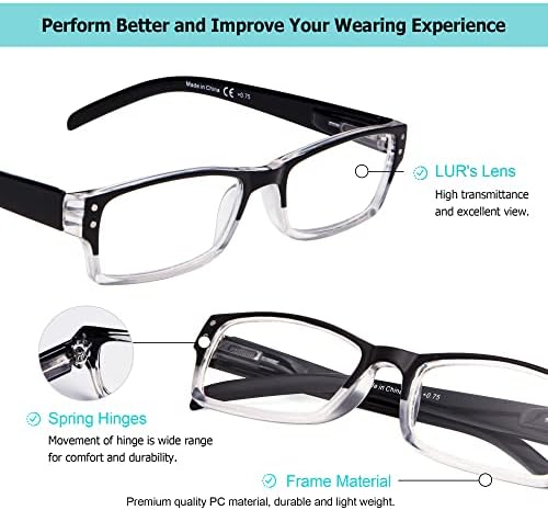 LUR 4 Опаковки класически очила за четене + 3 опаковки на метални очила за четене в полукръгла рамка (общо 7 двойки ридеров + 2,50)