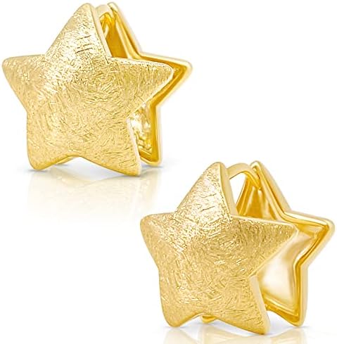 OZEL - Обеци във формата на звездички за жени -Злато 14 Карата Покритие от бяло злато - Уникални Златни обеци-обнимашки във формата на