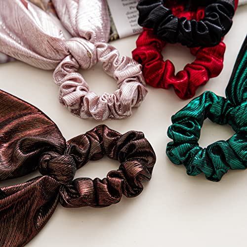 Комплект От 5 Цвята, Дъвка за коса в Коледната тема, Ярки Обикновена Дъвка За коса, Сатен Завязки за коса, Държач за опашката, Копринена