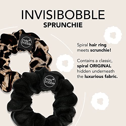 Спиральное пръстен за коса invisibobble Sprunchie - Истински черен и лилав цвят - 2 опаковки - Стилна гривна-дъвка, Здрава еластична