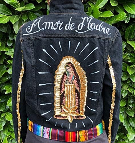 Нашивка с пайети Virgen de Guadalupe, Нашивка за шиене на Дева мария от Гуадалупе, Нашивка С бродерии, Пайети Червена Роза, Апликация