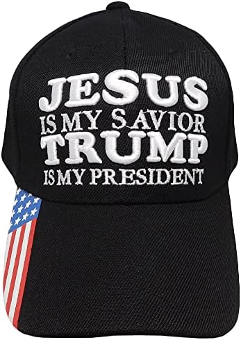 Исус е Мой Спасител, Тръмп-Ми Президент, Черен Флаг На САЩ Бил, Бейзболна Шапка с Регулируема Бродерия от Полиестер