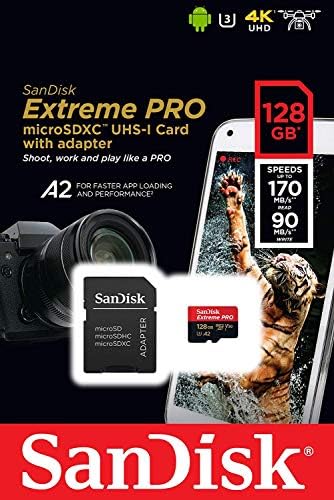 SanDisk Extreme Pro 128 GB Карта памет Micro 4K V30 U3 SDXC Работи с мини-дроном DJI Mavic в комплект с (1) за Всички, с изключение на