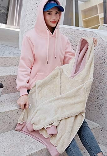 Дамски Ежедневни Топло hoody с качулка на лигавицата на шерпи Kissonic, Пуловер, Руното hoody с качулка (Розово, X-Small)