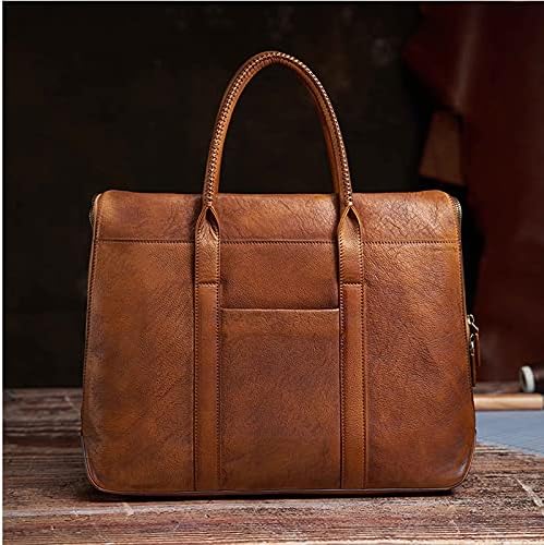 Кожена Реколта Мъжка чанта-портфейл, мъжка чанта на рамото, кафяв, Качествена, Бизнес, Мода, 15 инча, Офис чанта за лаптоп (Цвят: кафяв
