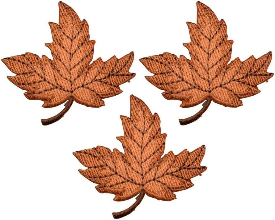 Нашивка с аппликацией във формата на есенни листа - Оранжево-кафяви Есенни цветове 2-1 / 8 (3 опаковки, изгладени) Бродирана нашивка