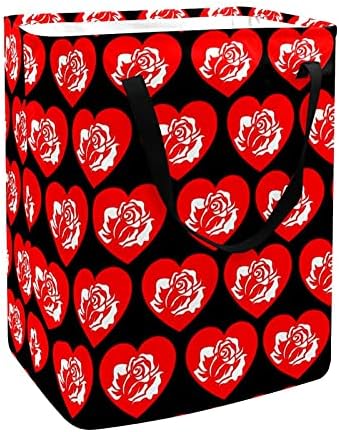 Кошница за дрехи с Изображение на Рози във формата на сърце, Водоустойчив Сгъваема Кошница за Дрехи с Дръжки за Детската Стая на Общежитието