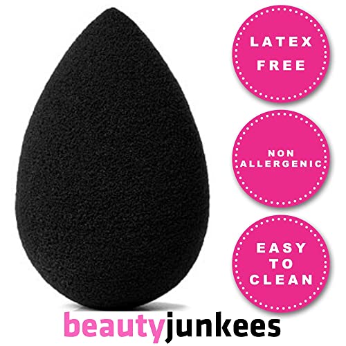 Beauty Junkees Makeup Sponge Blender - смесител за грим Black Egg Foundation, Гъба За перушина Течна сметана на прах, Апликатор за грим,