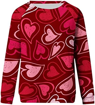 2023, Качулки за Свети Валентин за жени, Hoody с изображение на Сърце от Любов, Свободен Пуловер с кръгло деколте, Модни Тениски с Дълъг