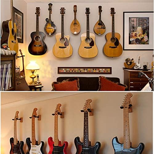 Закачалка за китари на стената 6 бр., Закачалка за Китара от масивно дърво, монтиран на стената Кука, Стойка-дисплей с винтове - Лесен