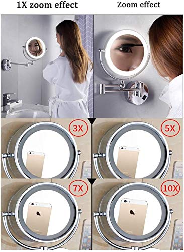 Огледало за грим, Огледала за баня, Стенни с подсветка, 7-кратно увеличение, двустранни Огледала за грим, Увеличителни Огледала за бръснене,