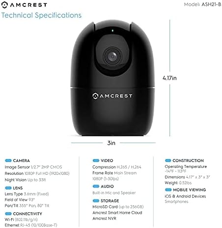 Система за домашно сигурност Amcrest, Камера, WiFi 1080P за помещения, с 2-Бандов звук, приложение за телефон, Безжична IP камера със