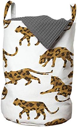 Чанта за дрехи Ambesonne Jaguar, Акварел Композиция с участието на екзотични животни, ръчно рисувани на ръка, Кошница за дрехи с дръжки,