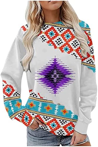 Oplxuo/ Дамски Блузи В Етнически Стил с Принтом Западните Ацтеките, Пуловер с Цветен Блок, Тениски, Ежедневни Топ Свободно, Намаляване,