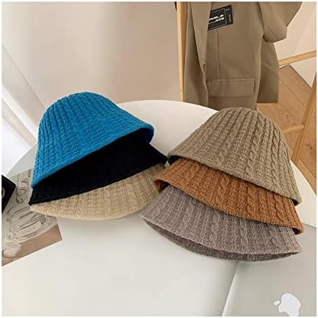 Crochet шапки-ведерки Дамски Есен-зима, с открито лице, Малка Рибарска шапка с голяма обиколка на главата, Сини шапки (Цвят: каки, размер: