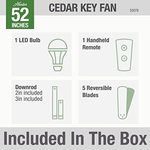 Хънтър Фен Company, 55078, 52-инчов вентилатор на Тавана Cedar Key Матово Черен на цвят за помещенията / улици с led подсветка и ръчно