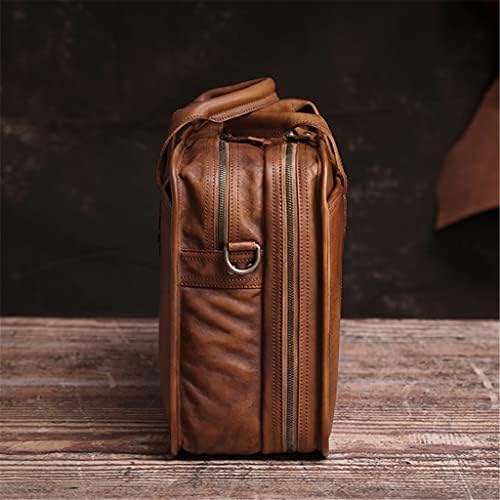 SDFGH Портфейл Мъжки Реколта Мъжки чанти Пътна чанта на рамото Ръчно изработени от естествена кожа, Кафяв на цвят за лаптоп Businessv