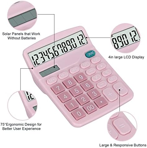 EooCoo Basic Стандартен Калкулатор 12-Цифров Настолен калкулатор с Голям LCD дисплей и чувствителна бутон за офис, училище, дом и бизнес