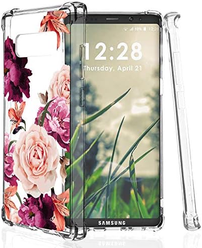 Galaxy Note 8 Калъф за Жени Прозрачен с Красиви цветя Дизайн устойчив на удари Защитен Калъф за Samsung Galaxy Note 8 Цвете Задния Капак