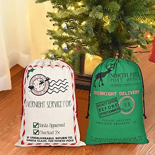 Faylapa 4 Опаковане на Коледни Големи Торби Дядо Коледа, Платно Отглеждане с Завязками за Еднократна употреба, Чанта за Коледни подаръци