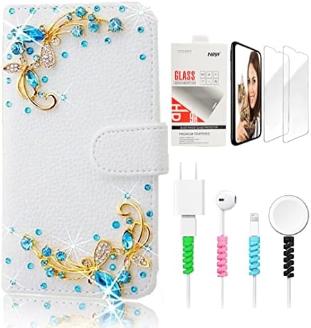 Луксозен калъф за телефон STENES Bling Wallet, съвместим с Samsung Galaxy S23, Ултра-Стилен - Кожен калъф ръчна изработка с красива пеперуда, Ръчно изработени с защитно фолио за екра?