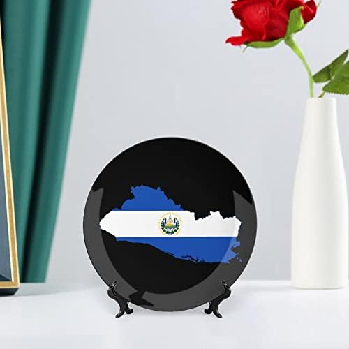 Флаг на Салвадор 4custom Снимка Декоративна Чиния от Костен Порцелан Индивидуалност Керамика С Чиния Професия за Жени, Мъже, Подаръци