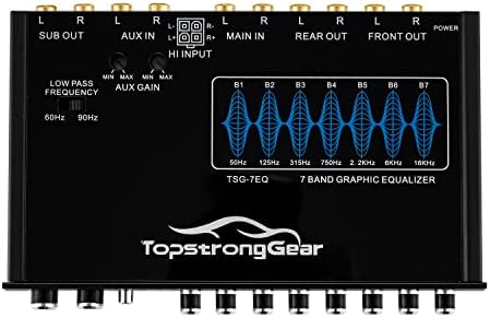 TOPSTRONGGEAR TSG7EQ 7-Лентов авто аудио-графичен Еквалайзер с Фронтален 3.5 мм Aux-вход, высоковольтными RCA изходи и входове за говорител на високо ниво