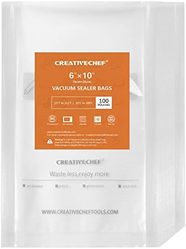 Пакети за вакуум опаковане CREATIVECHEF 100 Халби, 6 x 8 см, отлични за запазване на хранителни продукти, Sous Vide, Вакуумни торби за фризера, вакуумно съхранение, запечатване на