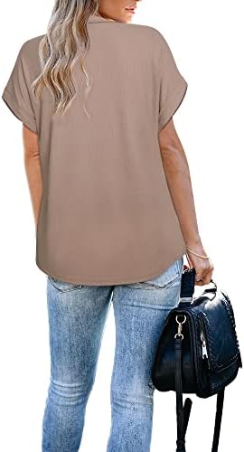 Дамска риза с къси ръкави Vivilli, Дамски Потници и Блузи с къс ръкав и яка с цип, Бизнес Ежедневни Блузи Свободно, Намаляване на Работни