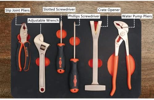 Набор от Неискрящих инструменти WEDO от 6 теми, Общ набор от ръчни инструменти, без искри с чекмедже за съхранение на инструменти, Алуминиев